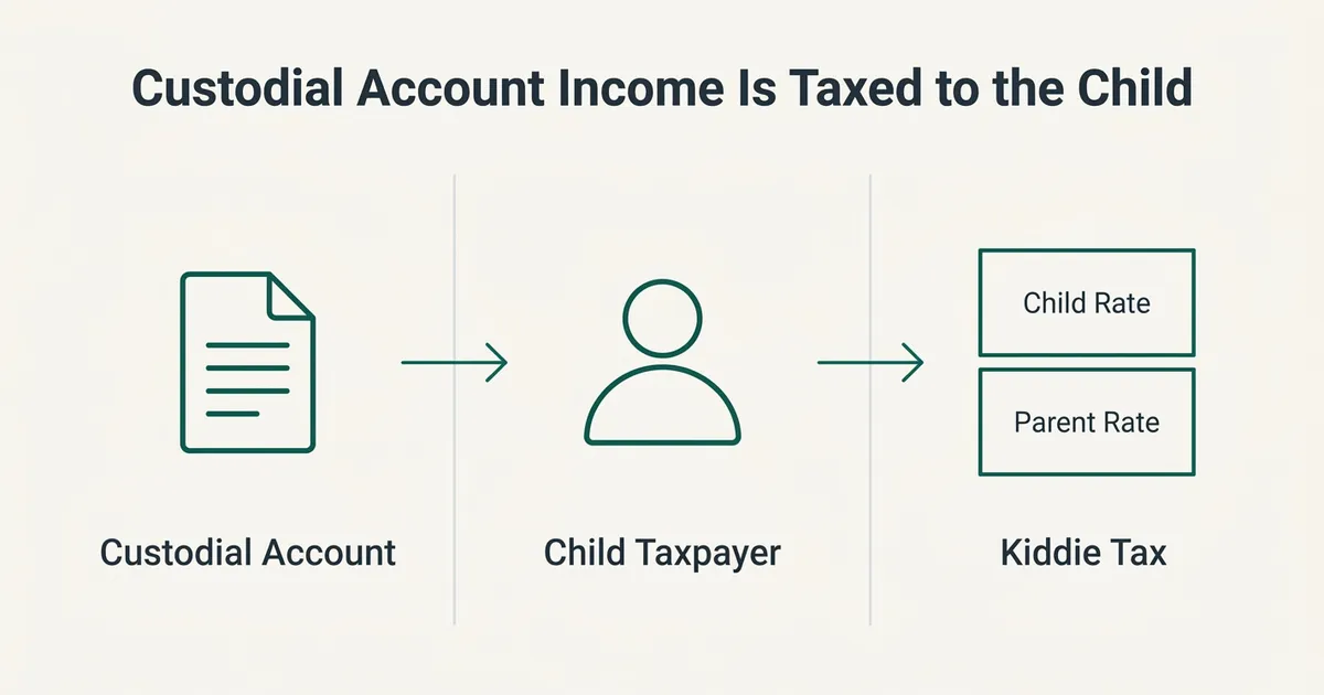 A three-step flow diagram on an off-white background shows dividend income moving from a custodial account icon, to a child…