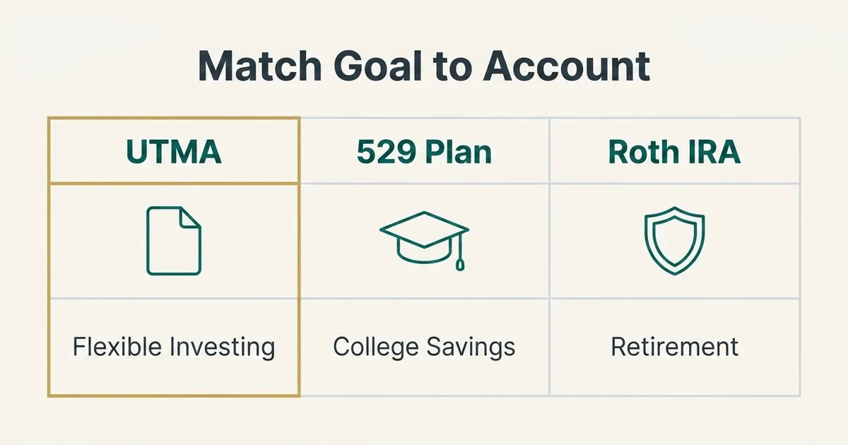 A three-column comparison table with the headline 'Match Goal to Account.' The left column, outlined in gold to signal the…