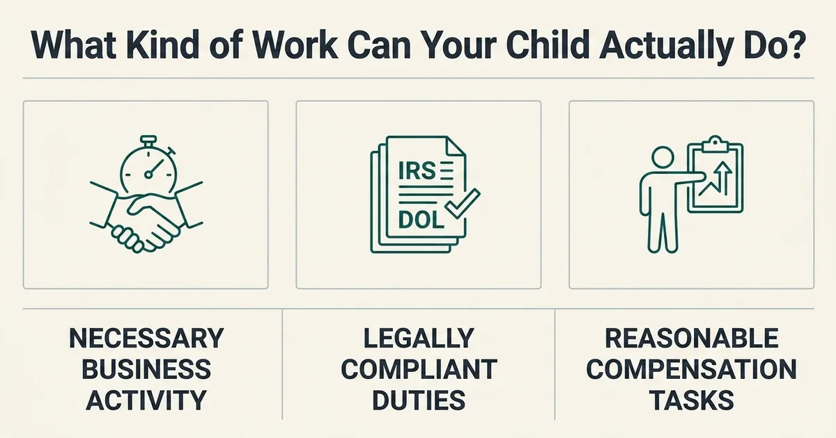 A three-panel exhibit titled 'What Kind of Work Can Your Child Actually Do?'.